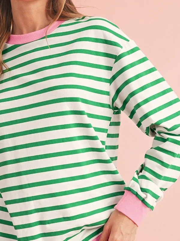 Cotton Stripe  Drop shoulder Sweatshirt