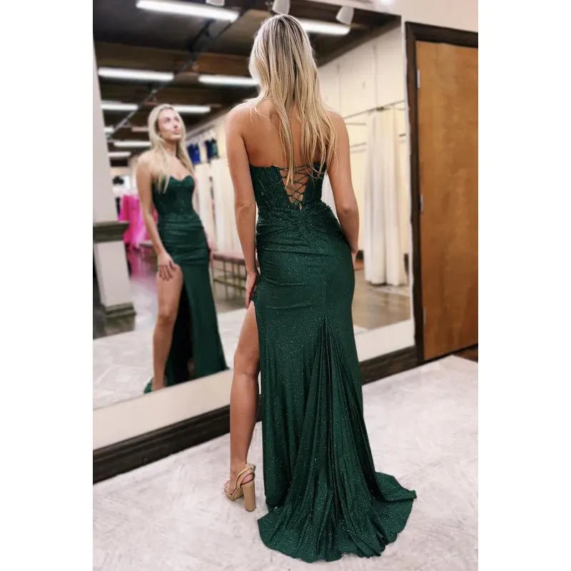 Couture & Ornate Sweetheart Sleeveless Side Slit Sheath Formal Party Prom Dress