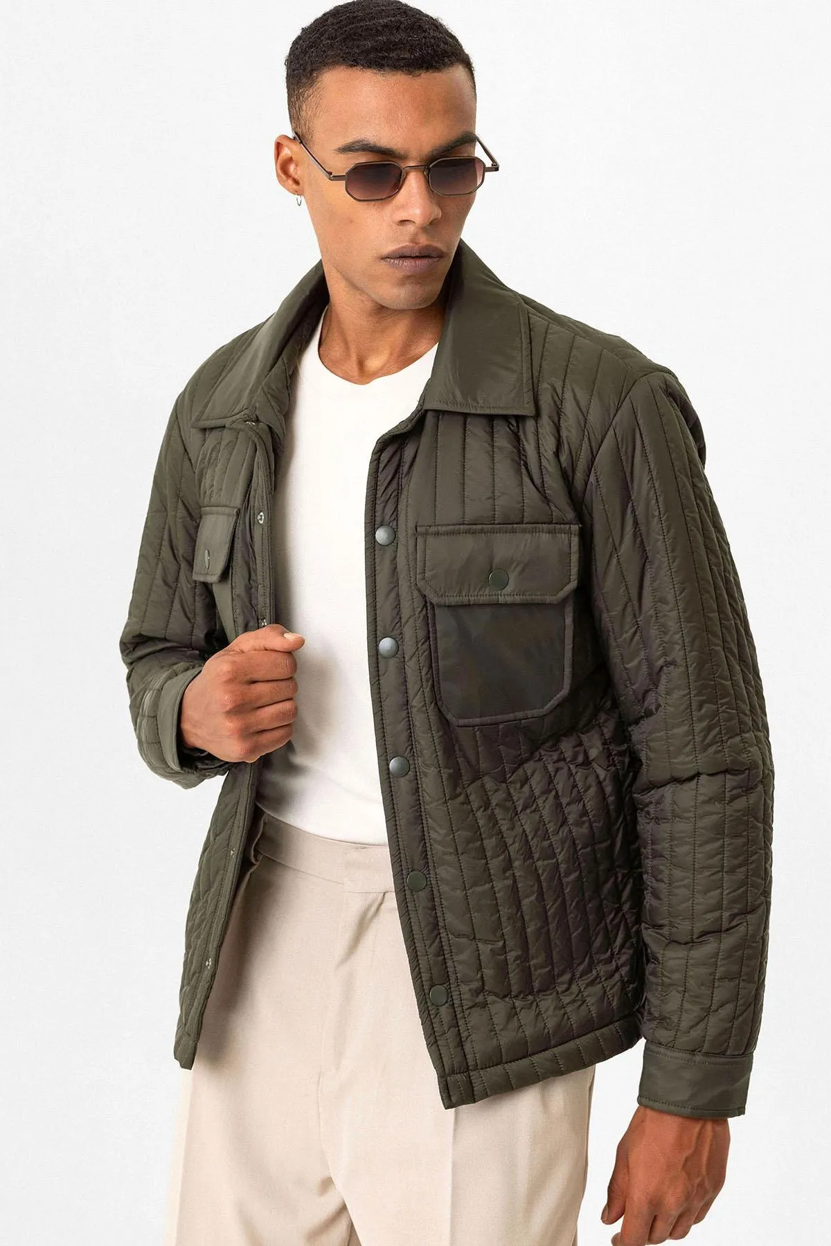 Dark Khaki Lightweight Quilted Men's Jacket - Wessi