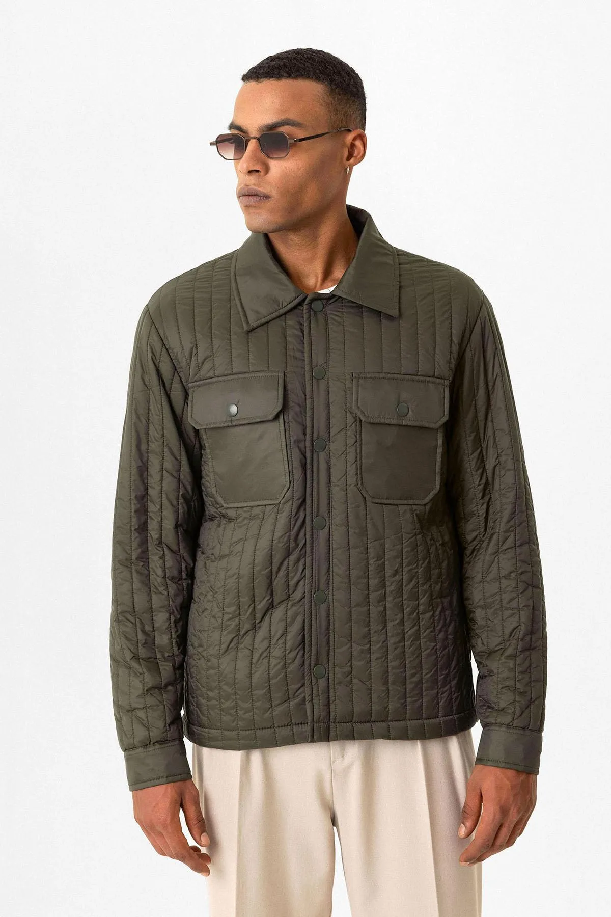 Dark Khaki Lightweight Quilted Men's Jacket - Wessi