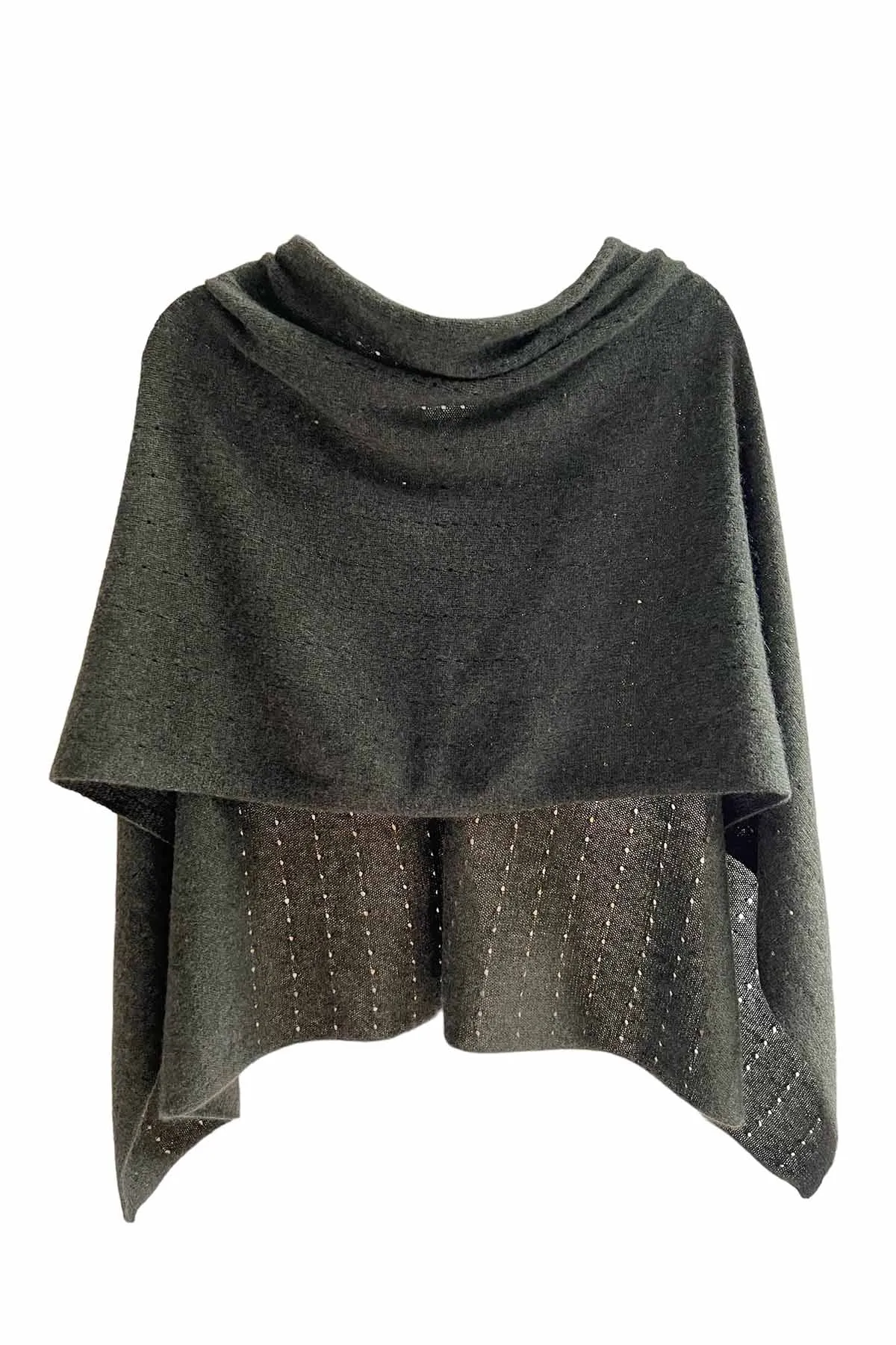 Dark olive green cashmere poncho Multiway