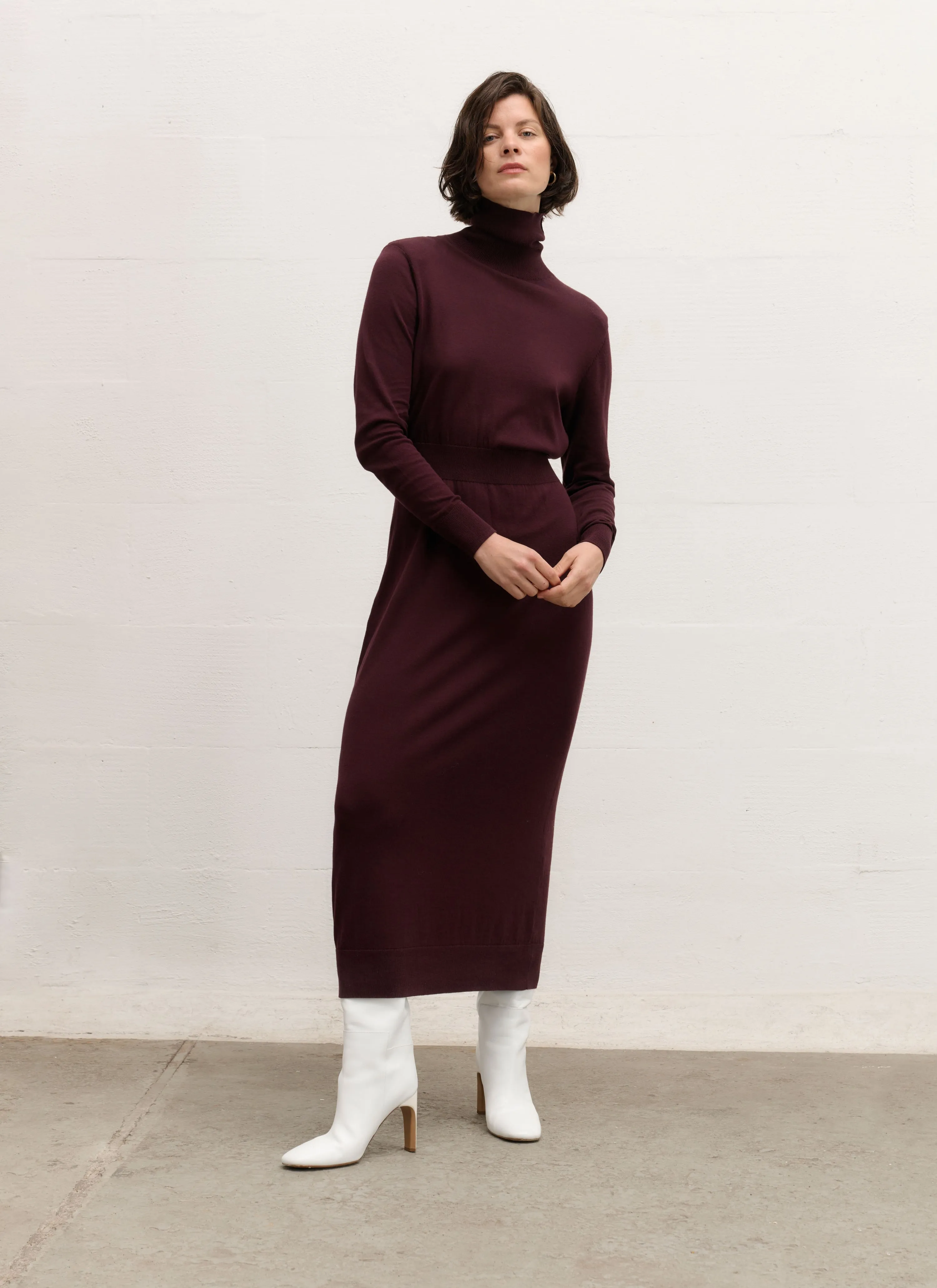 Dress | Cotton Knit | Nagisa | Aubergine Knit