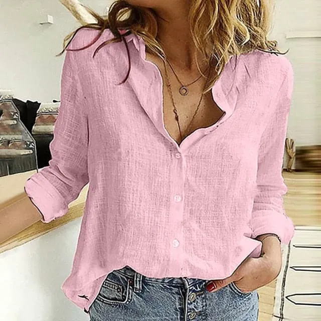 DressBetty - Plus Size Fashion Linen Button Bottom Blouse Casual Autumn Winter Lady Loose Tops Female Women Long Sleeve Shirt  Pullover