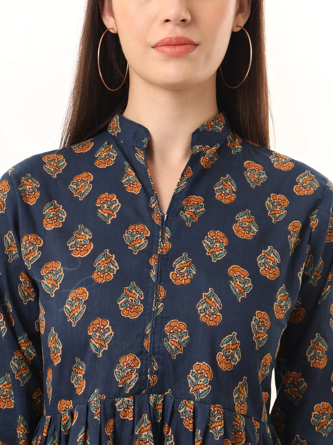 Ekisha's women navy floral designer printed cotton tunic top short kurti