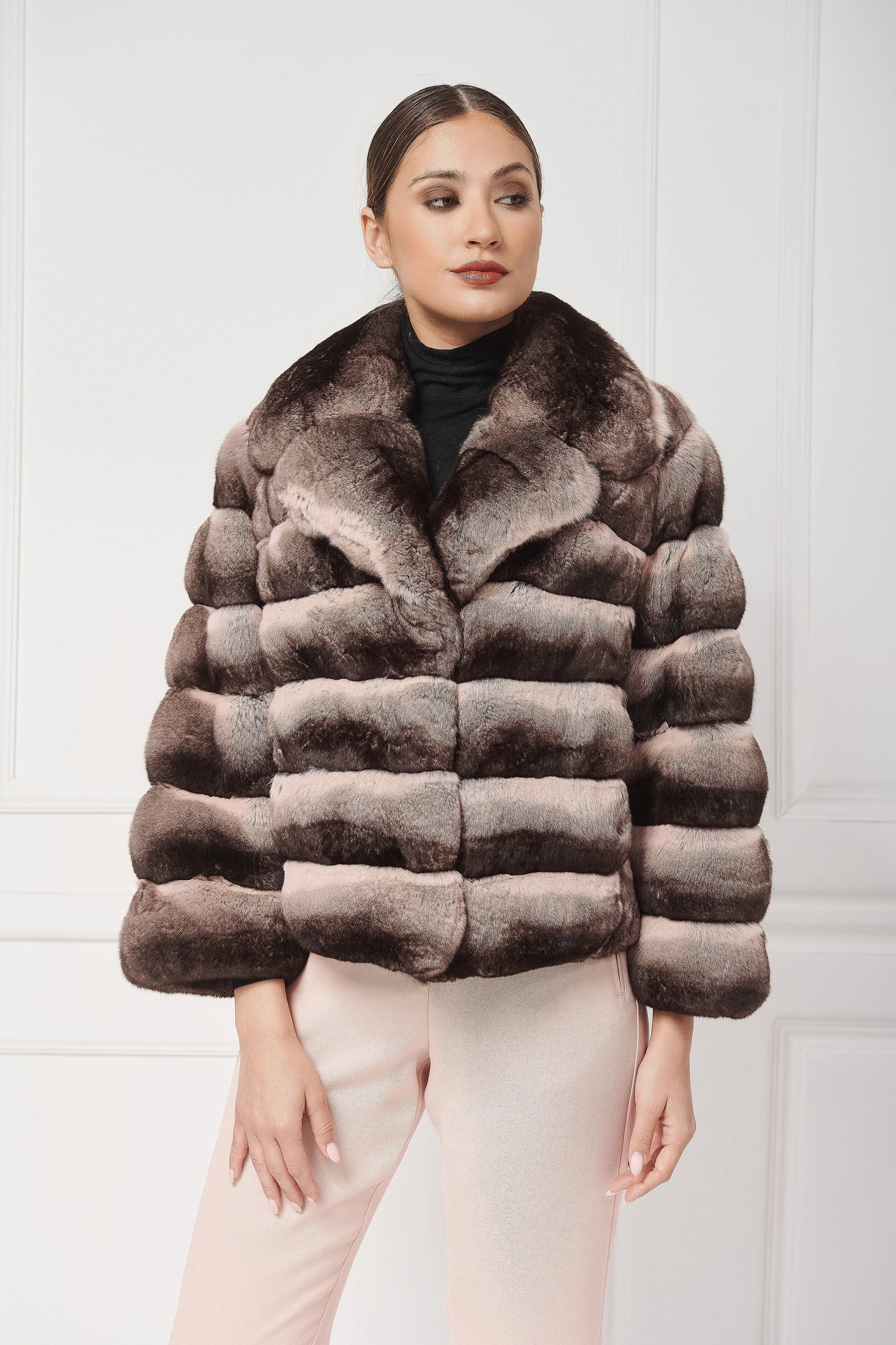 Elegant Chinchilla Jacket with English Lapels