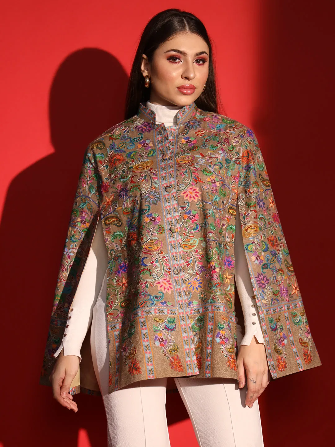 Ethnic Cape for women with kalamkari embroidery