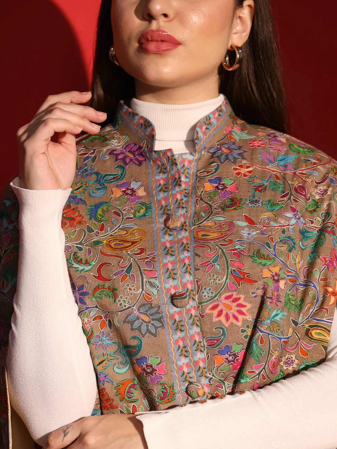 Ethnic Cape for women with kalamkari embroidery