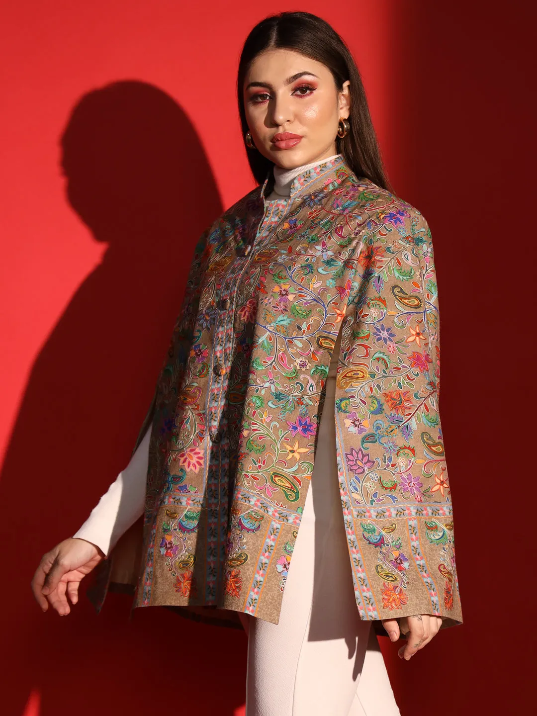 Ethnic Cape for women with kalamkari embroidery