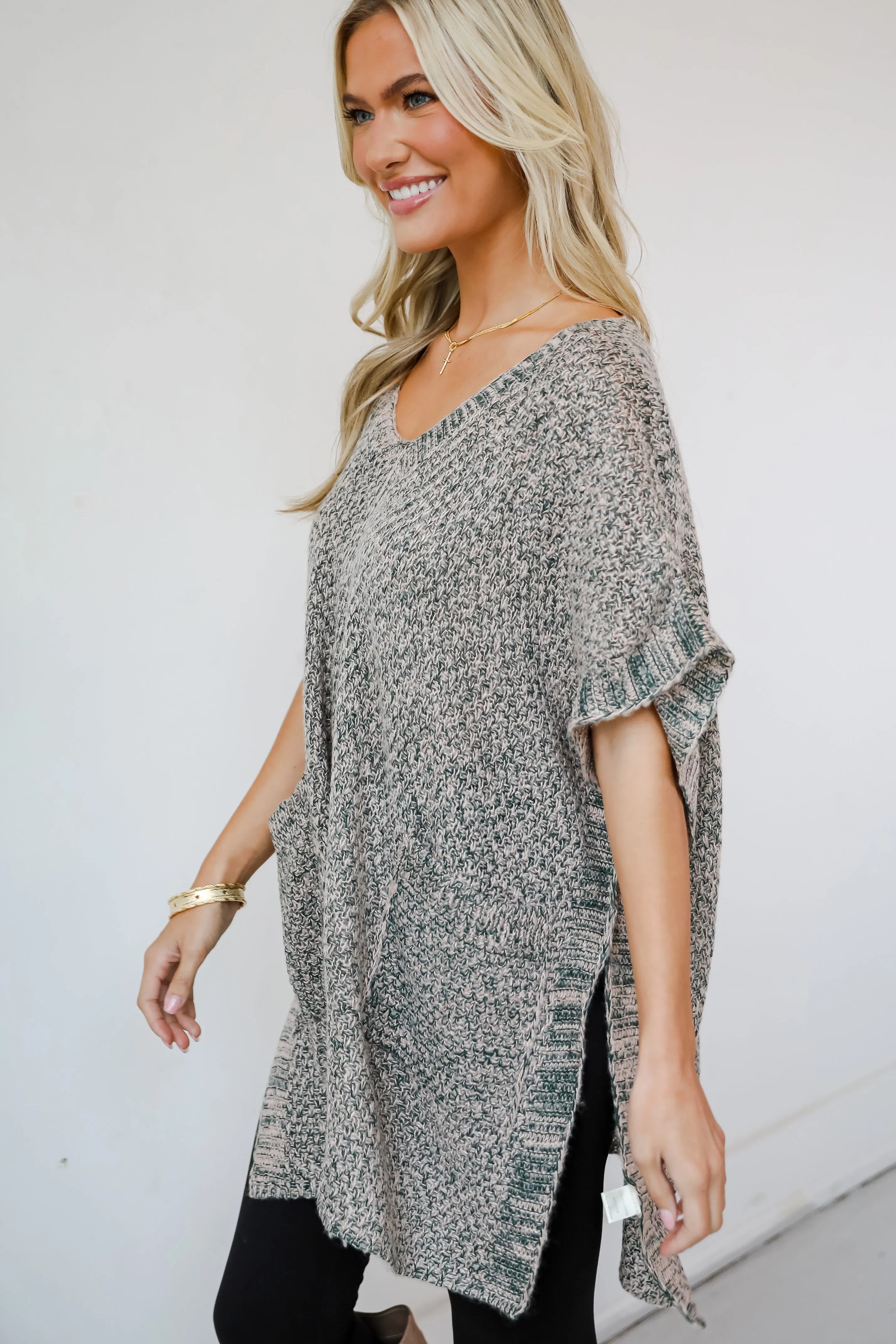 FINAL SALE - Perfectly Toasty Taupe Knit Poncho - DOORBUSTER