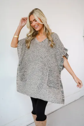 FINAL SALE - Perfectly Toasty Taupe Knit Poncho - DOORBUSTER