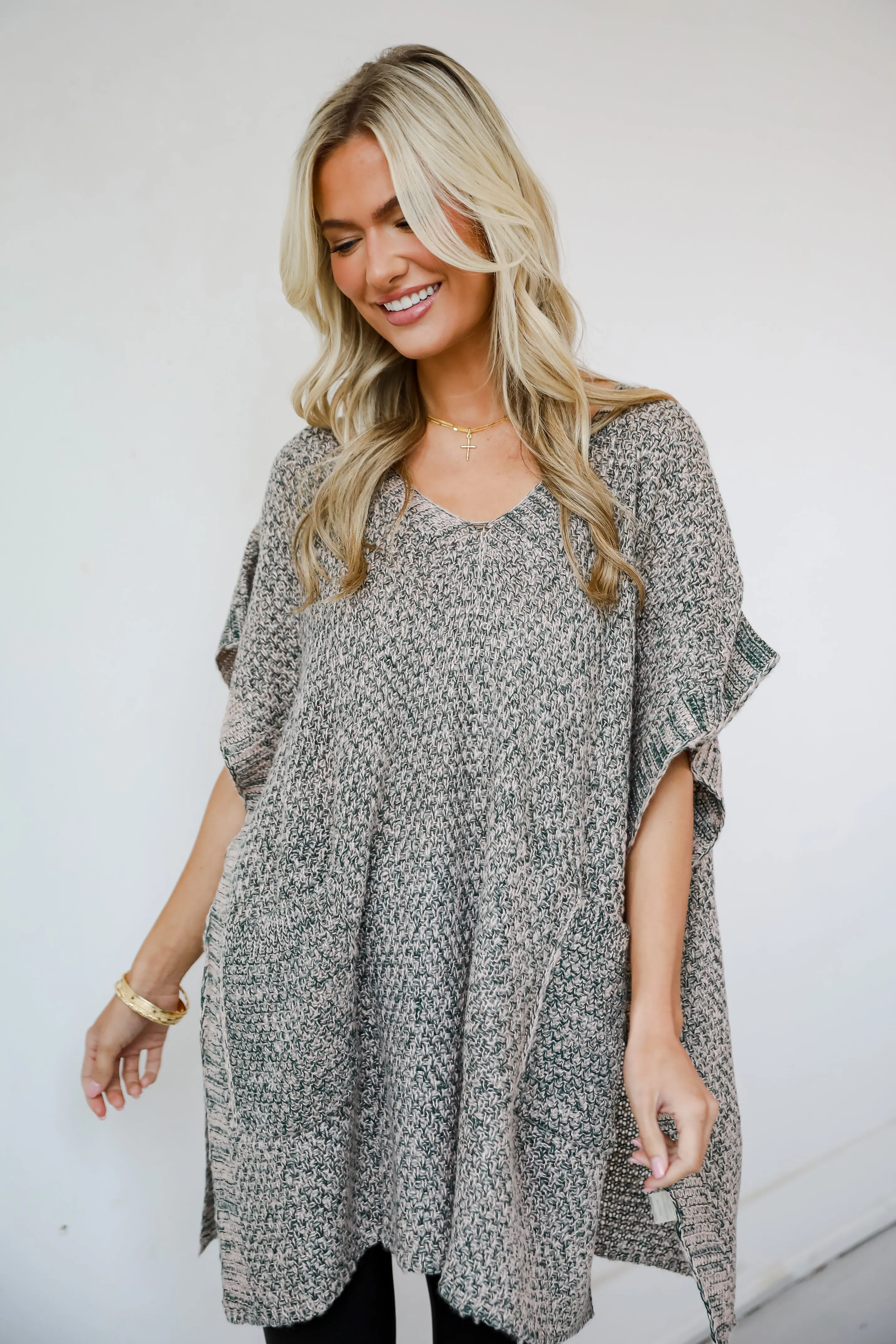 FINAL SALE - Perfectly Toasty Taupe Knit Poncho - DOORBUSTER