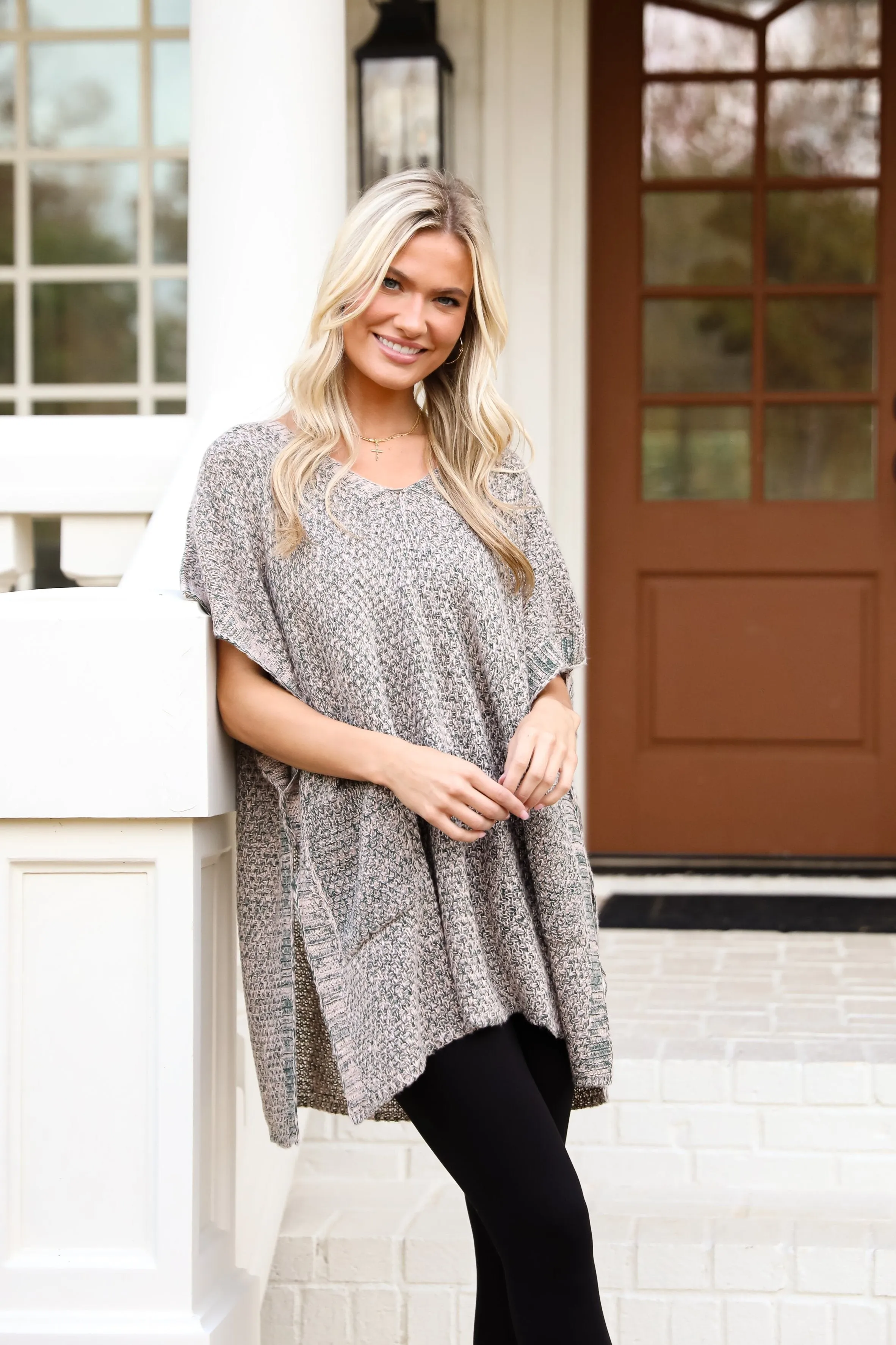 FINAL SALE - Perfectly Toasty Taupe Knit Poncho - DOORBUSTER