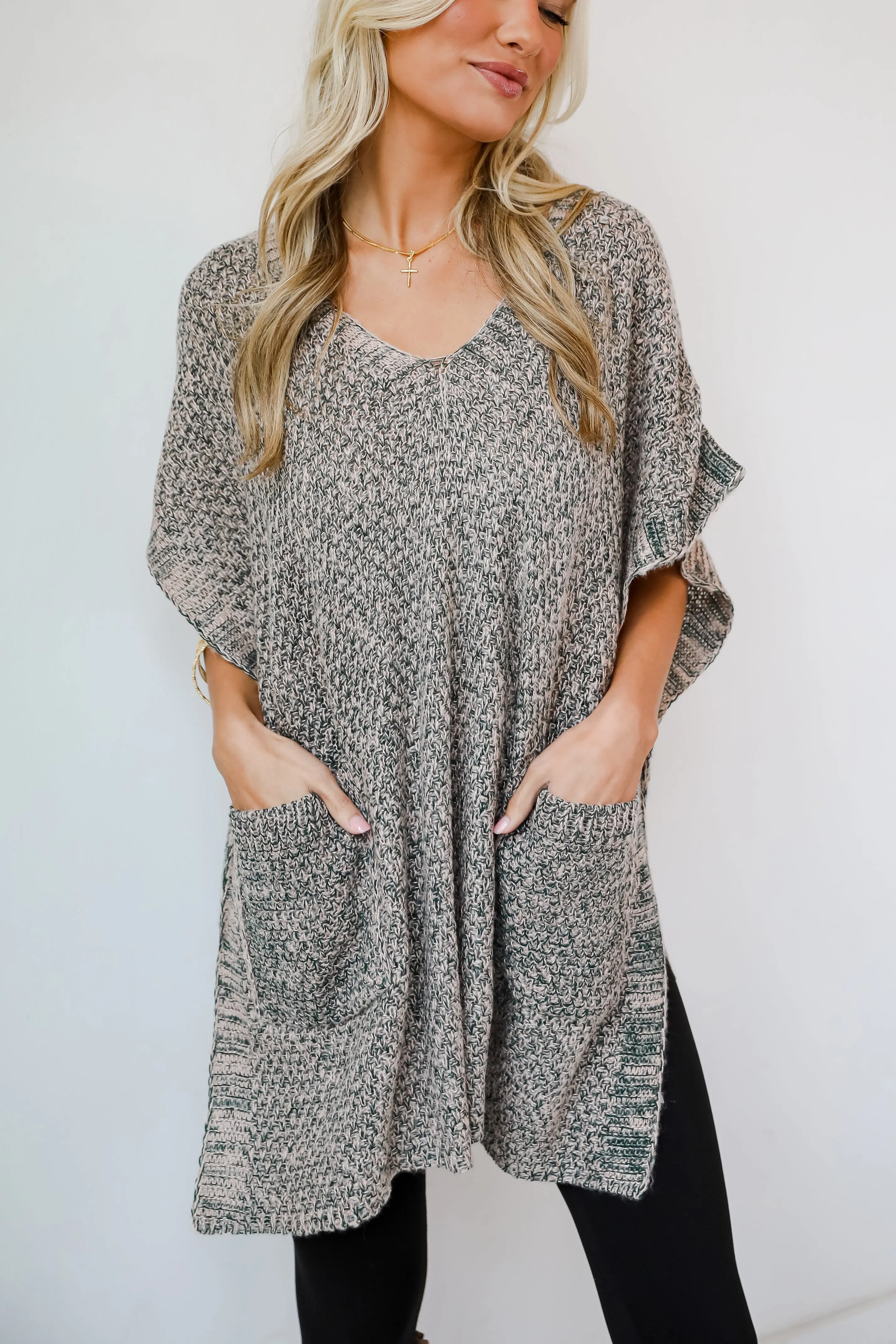 FINAL SALE - Perfectly Toasty Taupe Knit Poncho - DOORBUSTER