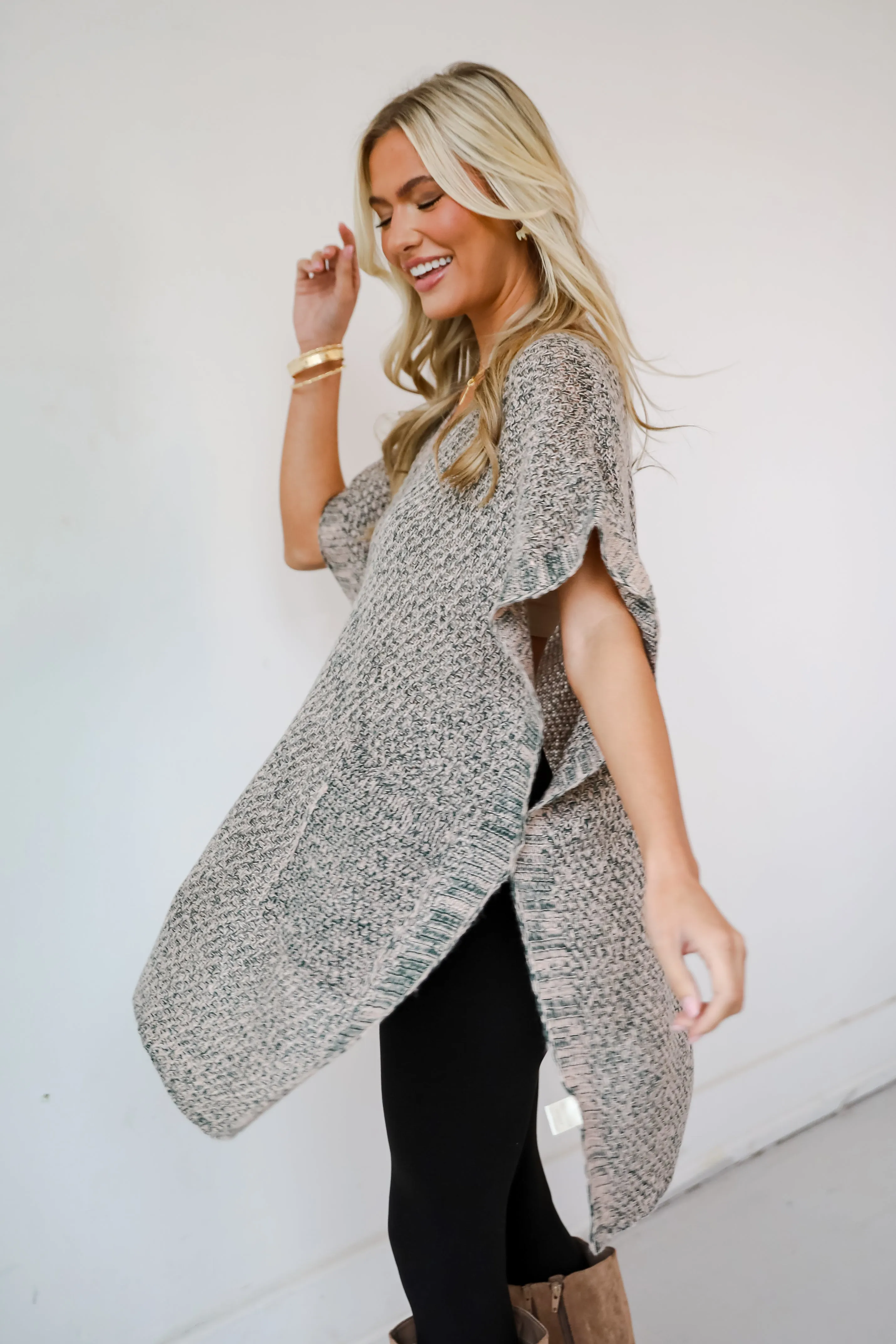 FINAL SALE - Perfectly Toasty Taupe Knit Poncho - DOORBUSTER