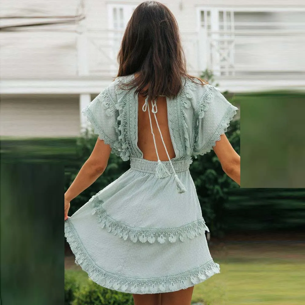 Flirty Lace-Up Batwing Sleeve Mini Dress