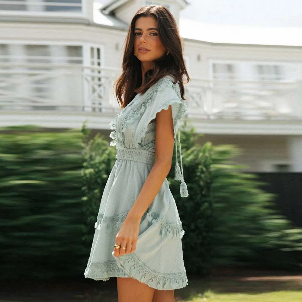 Flirty Lace-Up Batwing Sleeve Mini Dress