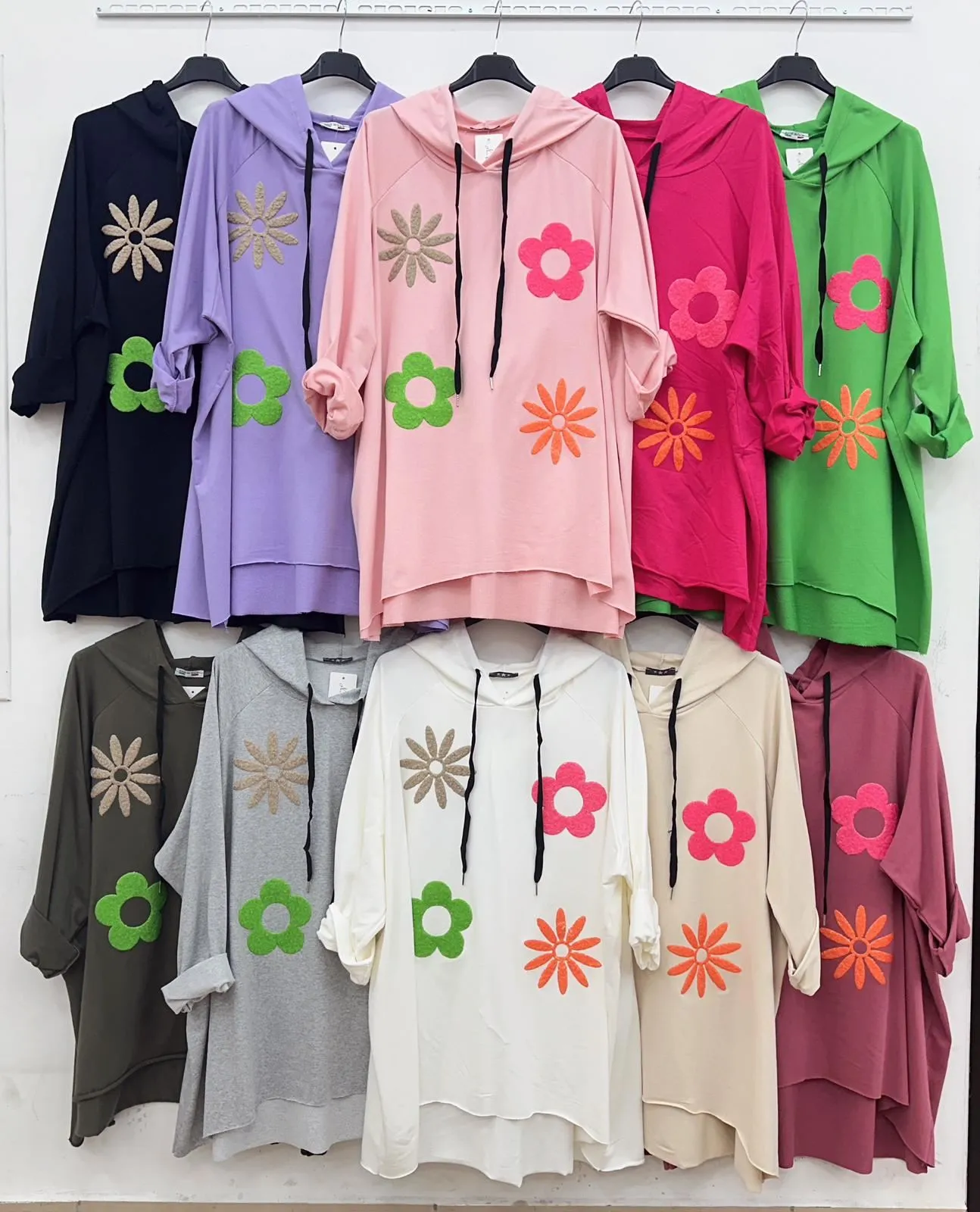 Flower Motif Drawstring Hoody