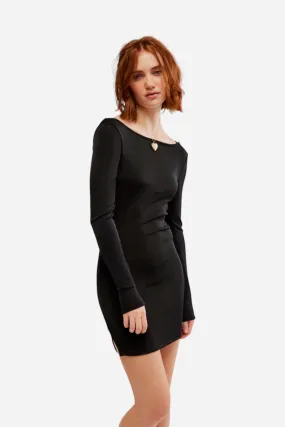 Free People Call Me Later Long Sleeve Mini Dress in Black