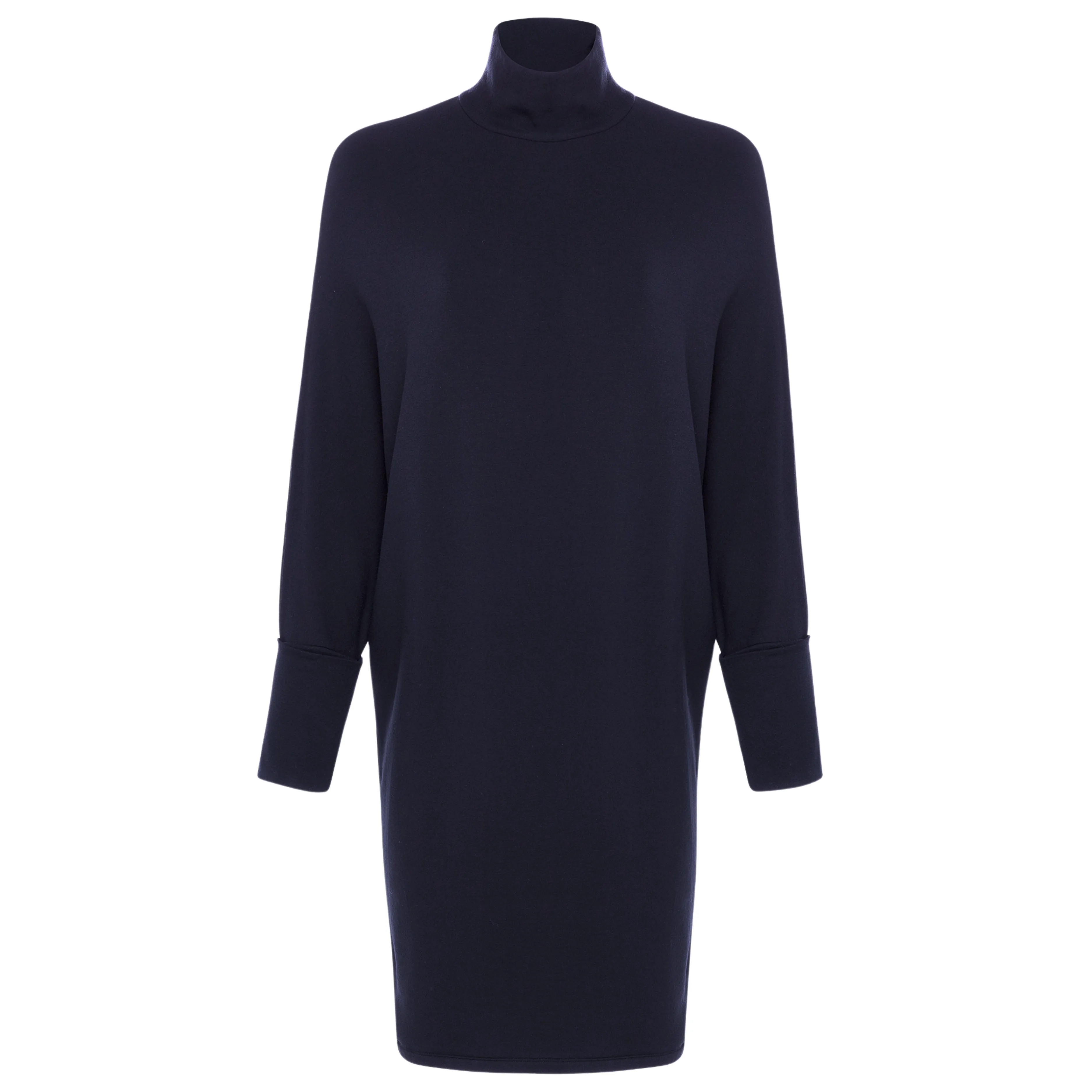 French Terry Turtleneck Dress w/ Wide Sleeve - Navy