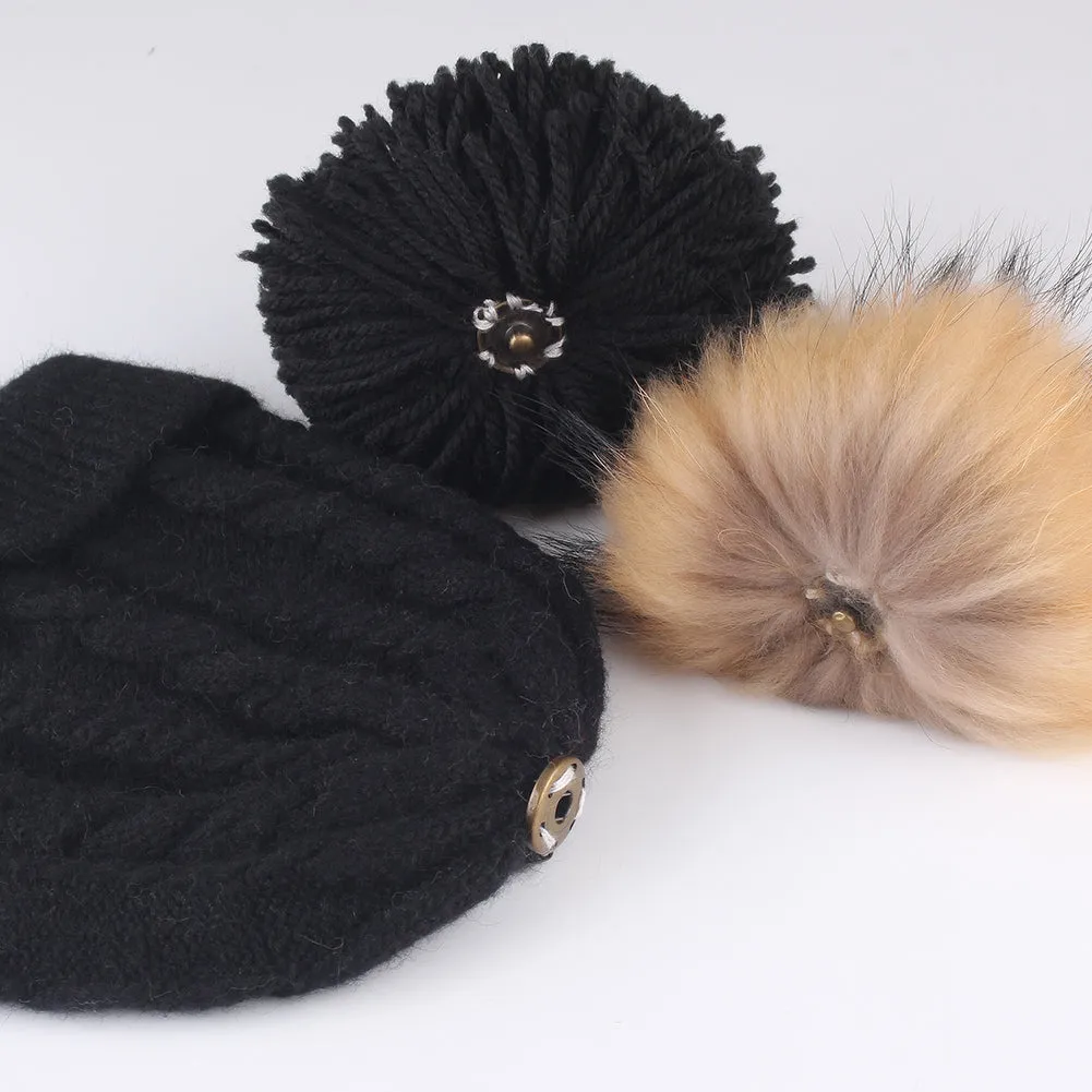 FURTALK Women Winter Real Fur Pom Pom Hat Twist Drop Shipping AD001