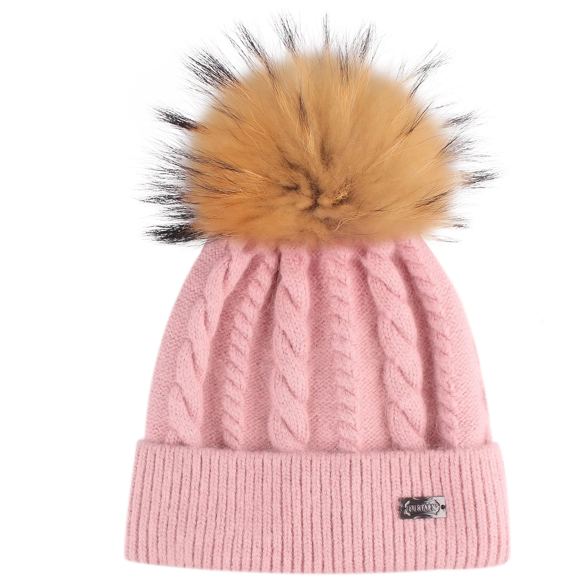 FURTALK Women Winter Real Fur Pom Pom Hat Twist Drop Shipping AD001