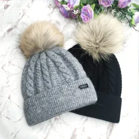 FURTALK Women Winter Real Fur Pom Pom Hat Twist Drop Shipping AD001