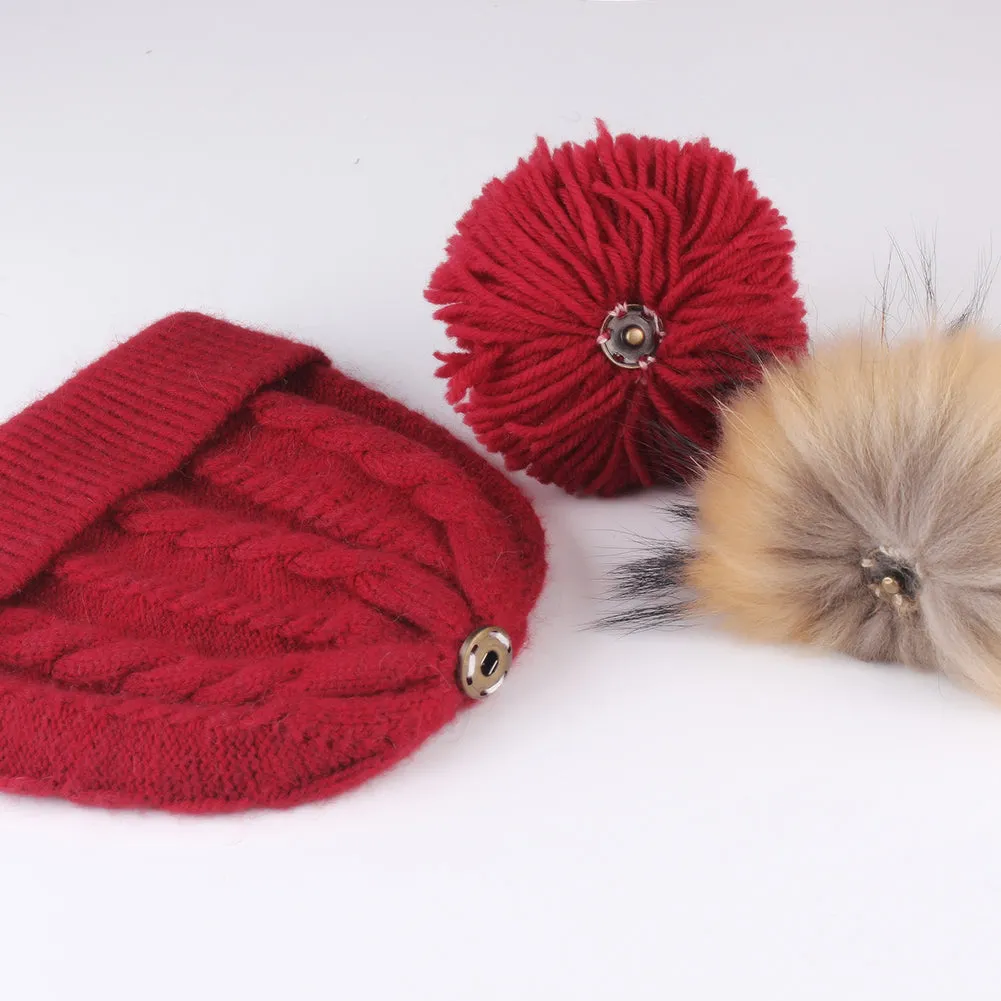 FURTALK Women Winter Real Fur Pom Pom Hat Twist Drop Shipping AD001