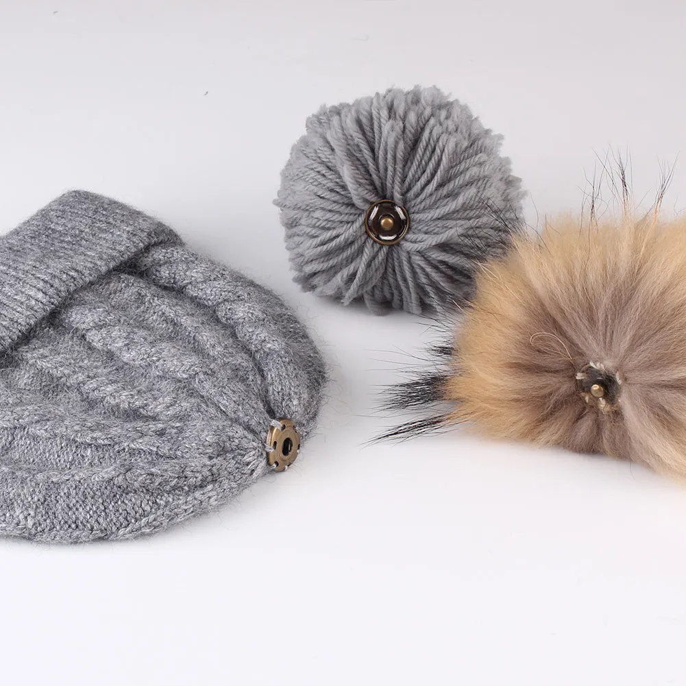 FURTALK Women Winter Real Fur Pom Pom Hat Twist Drop Shipping AD001