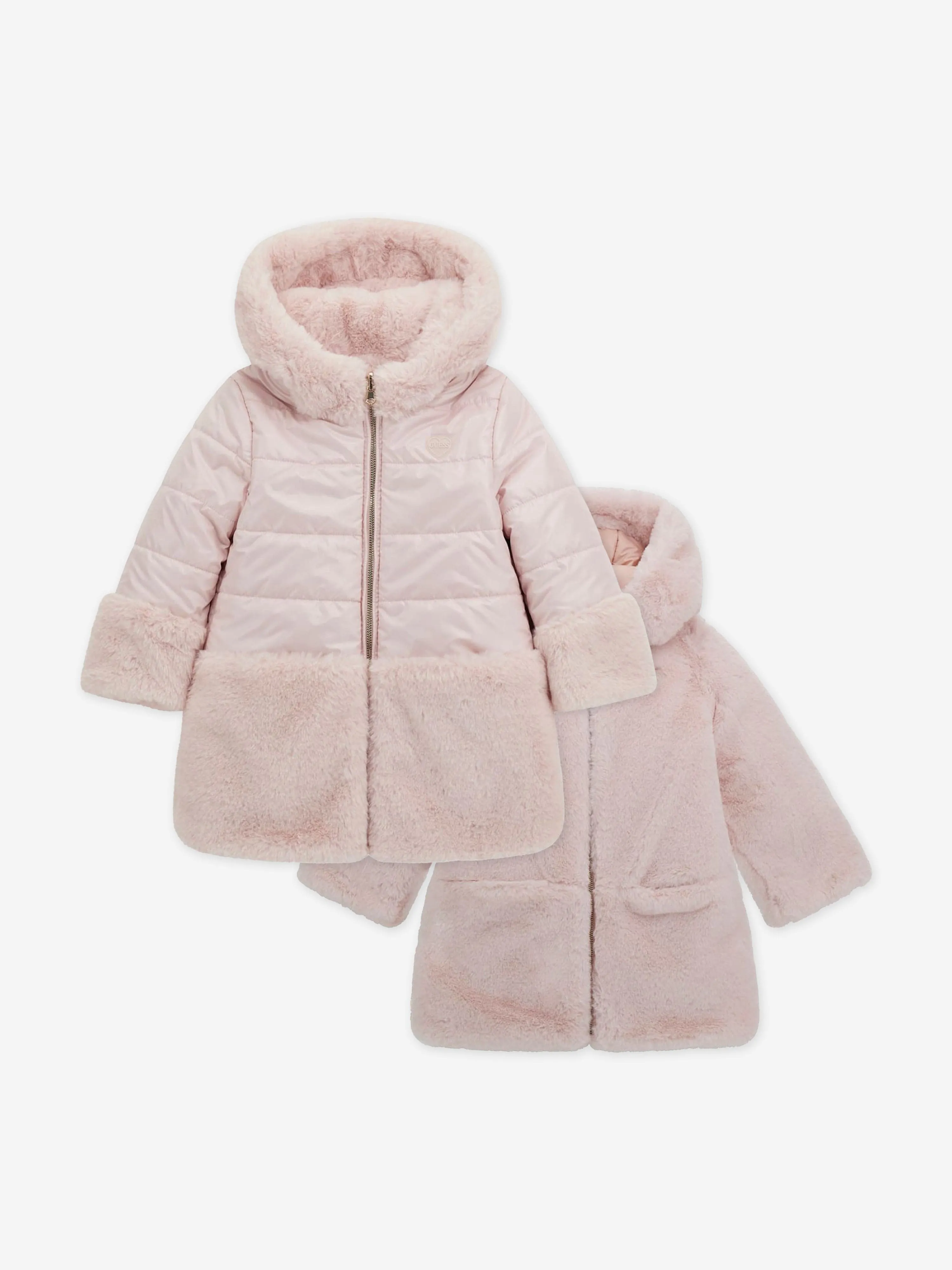 Guess Girls Hooded Reversible Coat in Pink