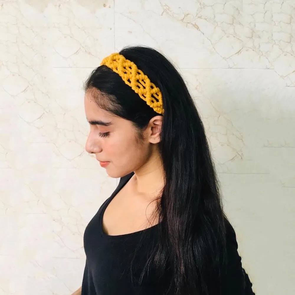 Handcrafted Macramé Hairband - Mustard