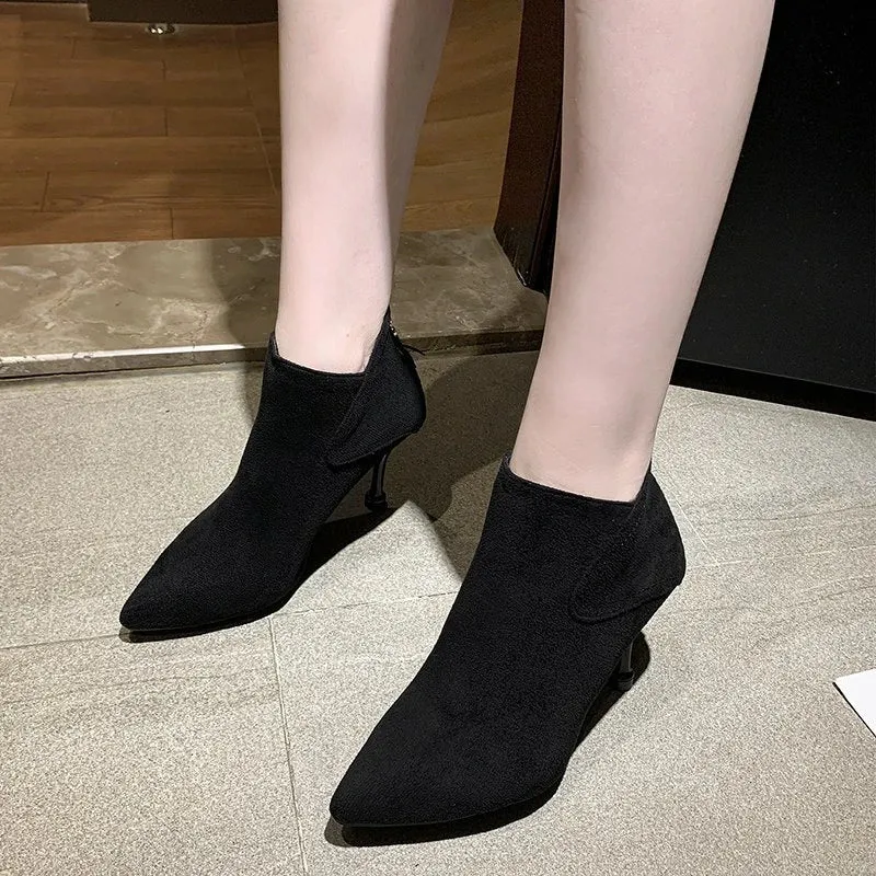 Hnzxzm Women's Ankle Boots 2024 Winter Fashion Women's Boots Green Pointed Sexy Thin Heel High Heels Casual Plus Size Side Zipper Shoes