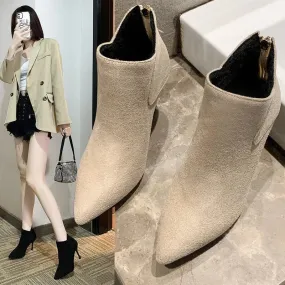 Hnzxzm Women's Ankle Boots 2024 Winter Fashion Women's Boots Green Pointed Sexy Thin Heel High Heels Casual Plus Size Side Zipper Shoes