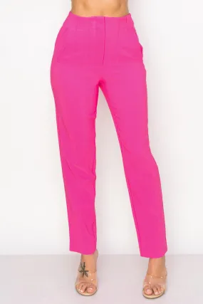 Hot Pink Solid High Waist Dress Pants