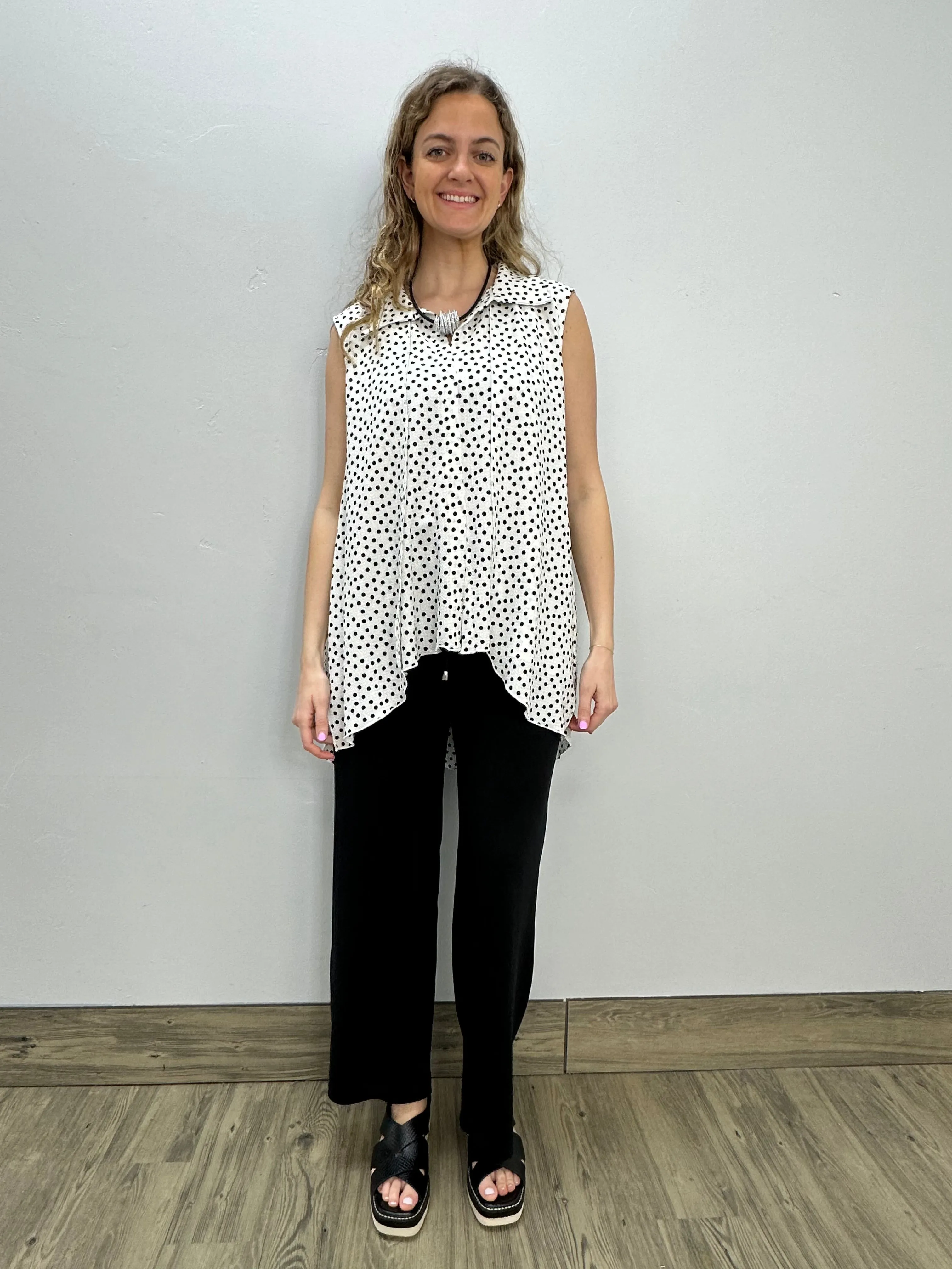 Ivory Polka Dot Hi-Low Sleeveless Tunic