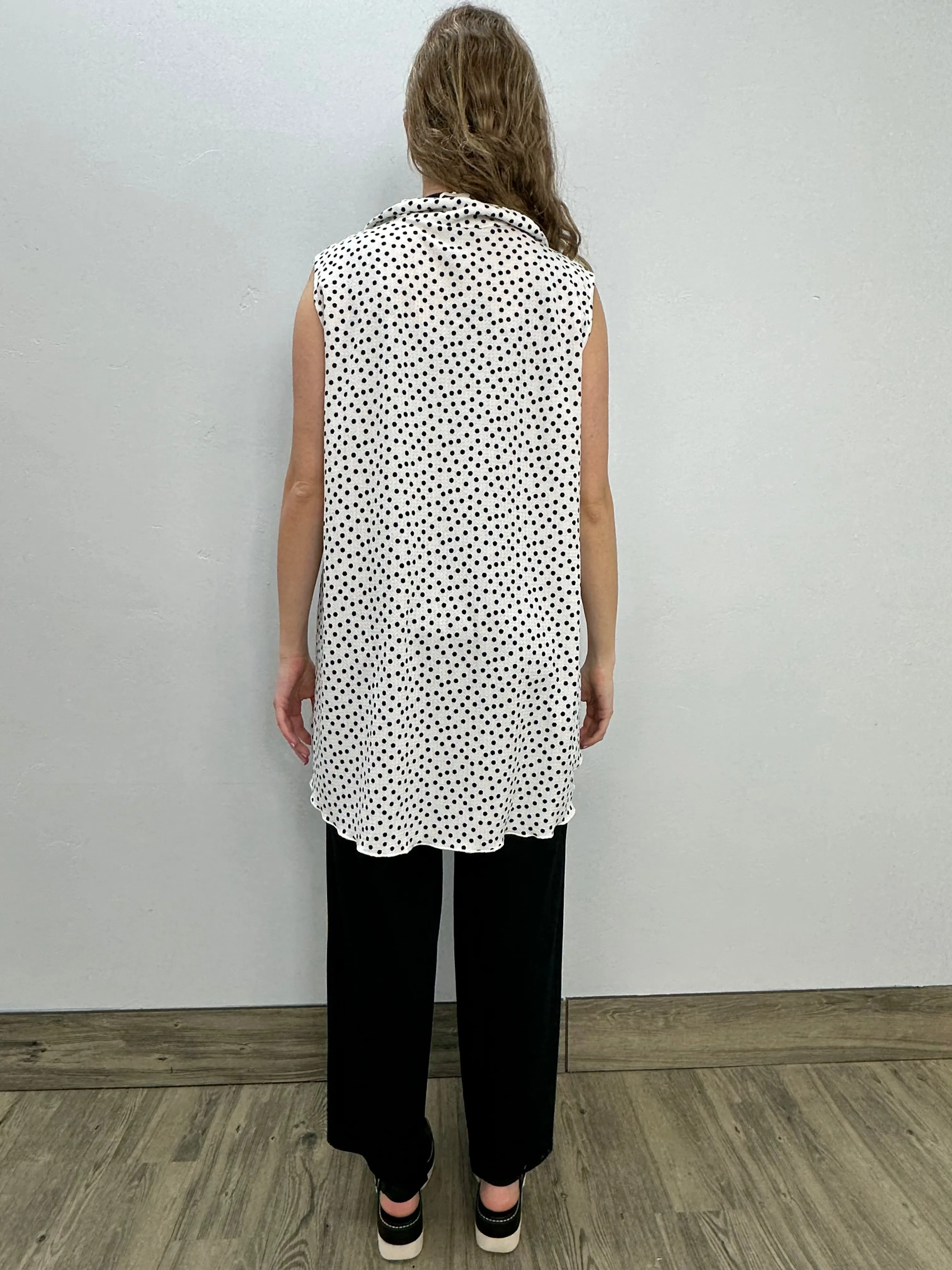 Ivory Polka Dot Hi-Low Sleeveless Tunic