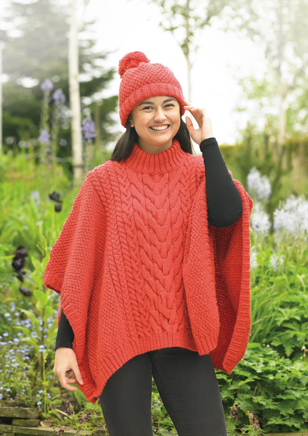 James C Brett JB913 Aran Knitting Pattern - Ladies Poncho & Hat - Intermediate Knit