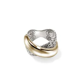 John Hardy Essential Crossover Ring in 14K Yellow Gold and Sterling Silver, 14MM