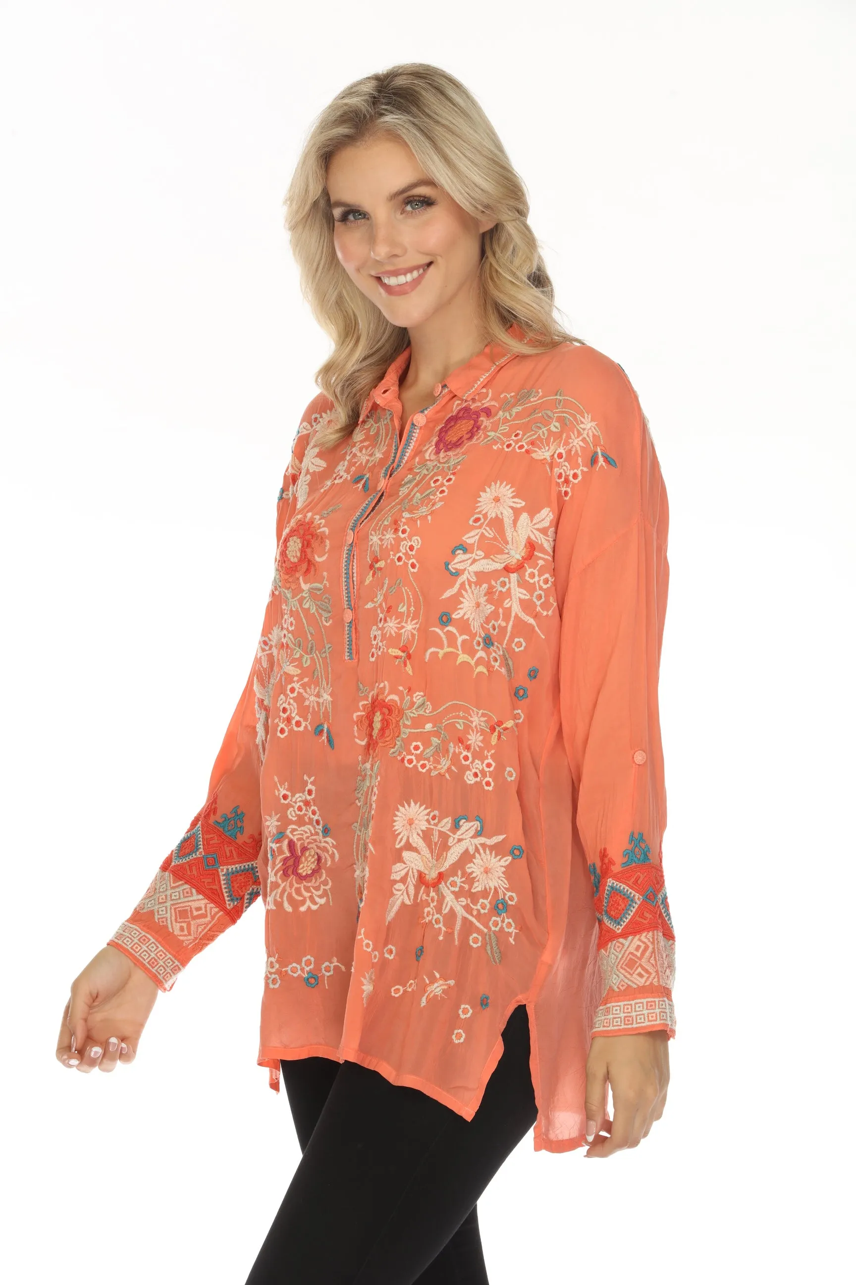 Johnny Was Adrina Embroidered Tunic Top C29024 Boho Chic