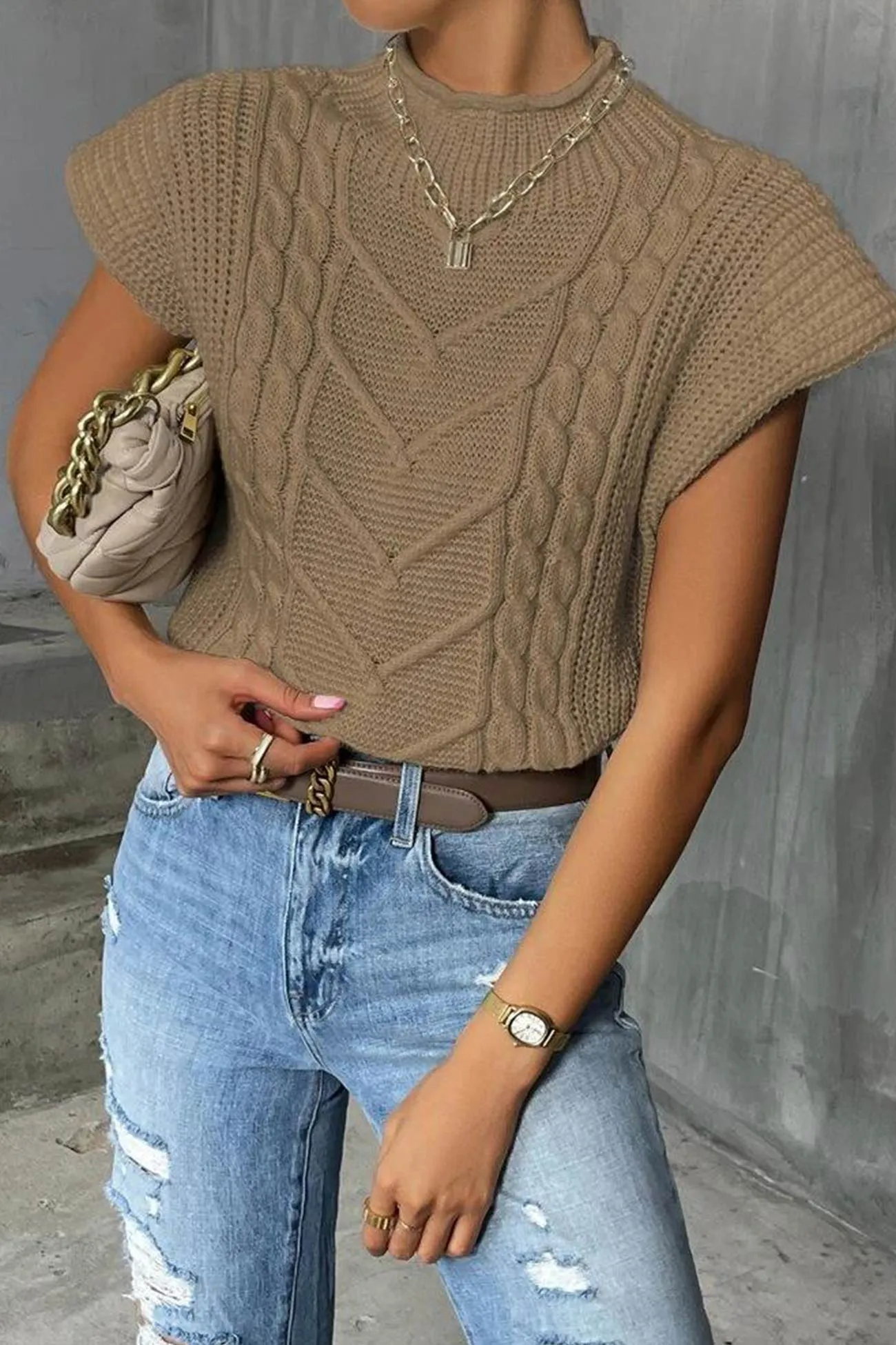 Joskaa Turtleneck Cable Knit Sweater Vest