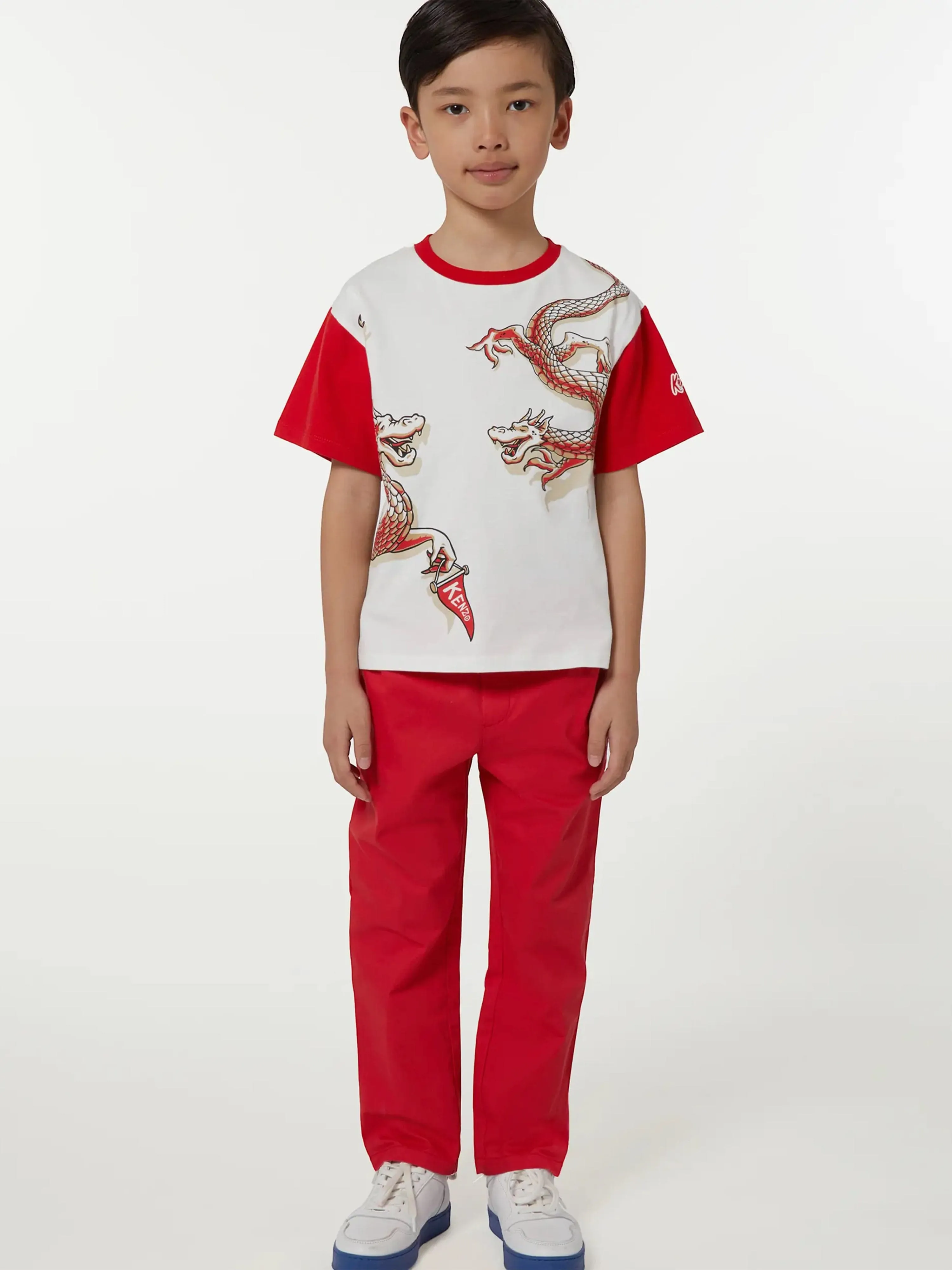 KENZO Boys Embroidered Badge Trousers in Red