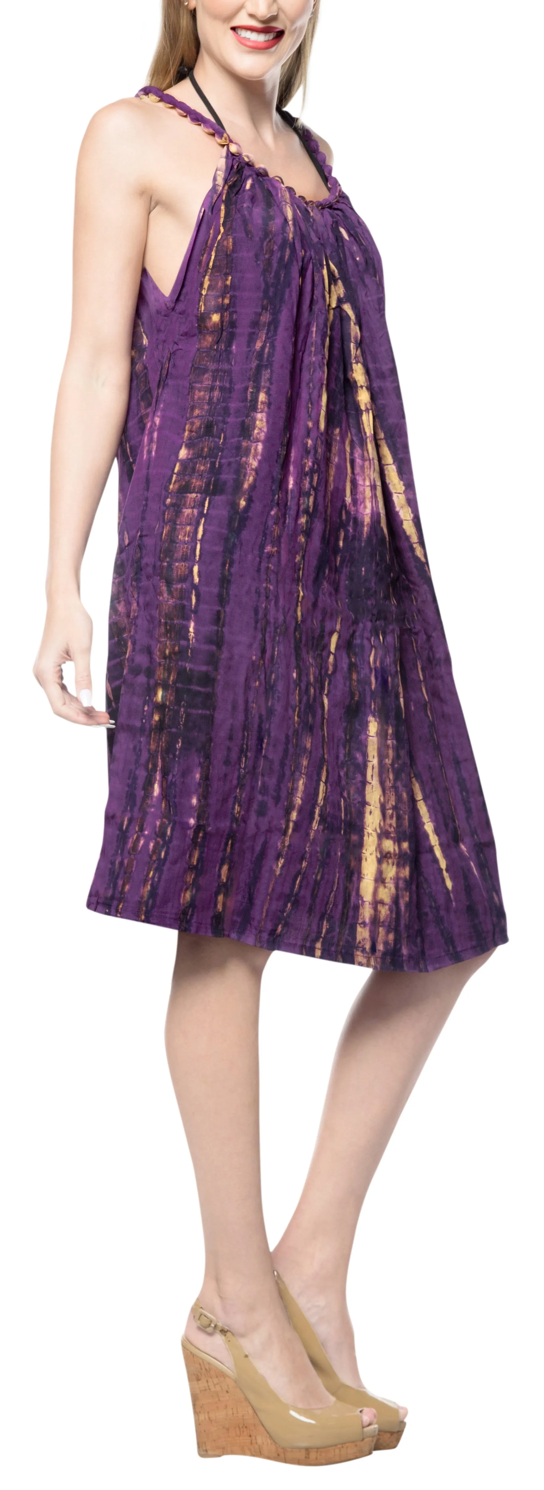 LA LEELA Beach Dress Rayon Tie Dye Cover Up Skirt Party OSFM 14-18  Purple_3539