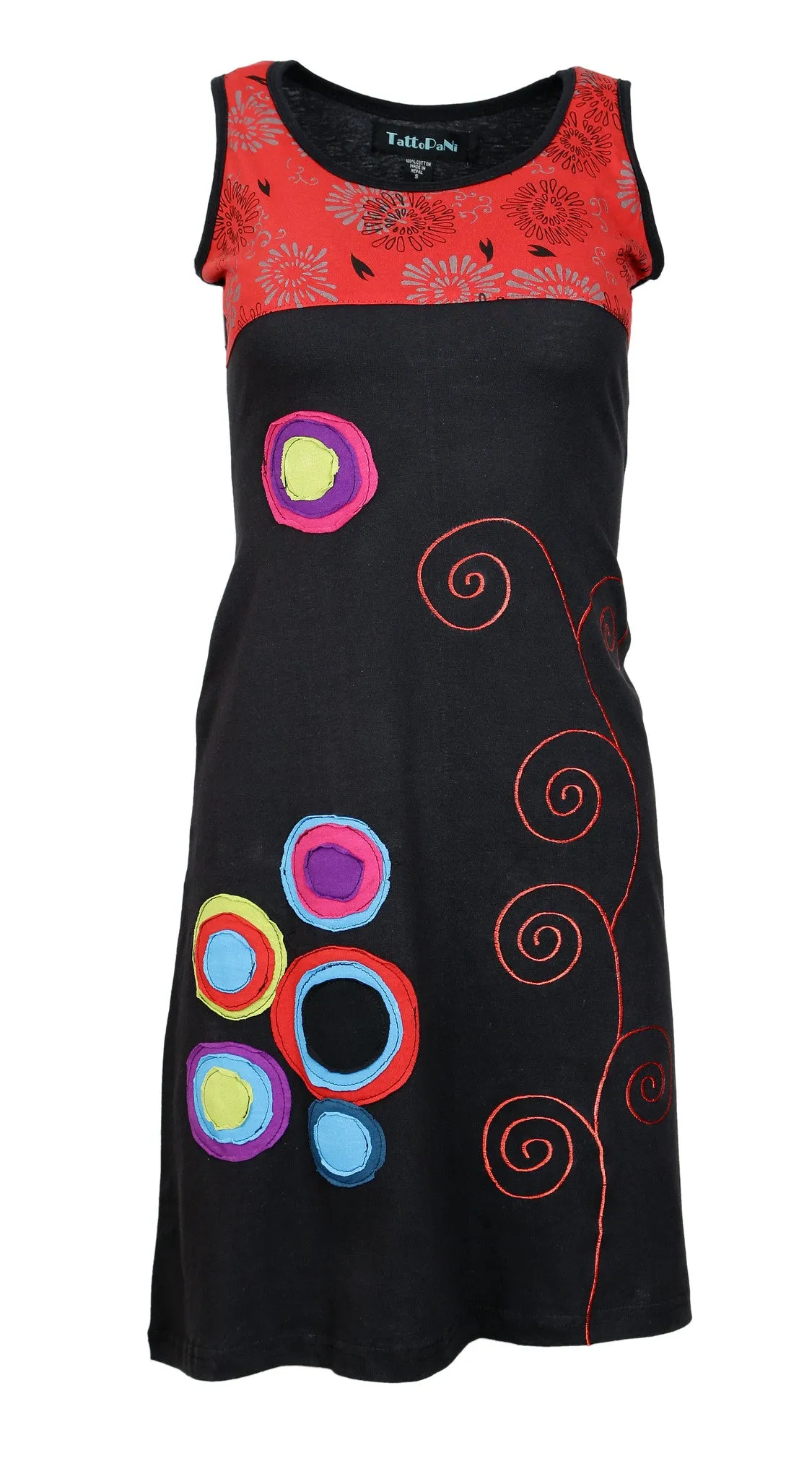 ladies-multicolored-sleevless-spiral-embroidery-and-patch-dress-lalupate