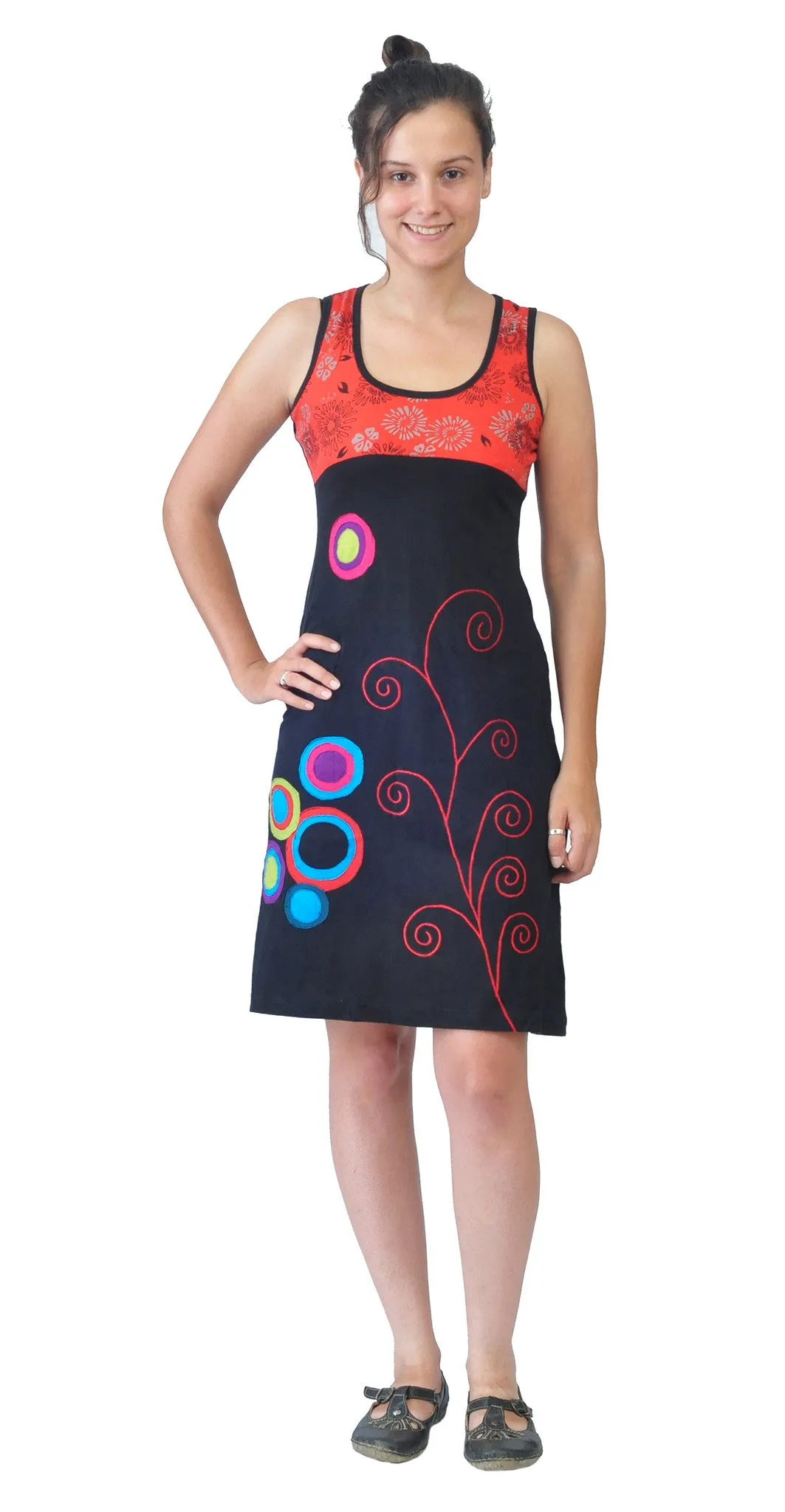 ladies-multicolored-sleevless-spiral-embroidery-and-patch-dress-lalupate