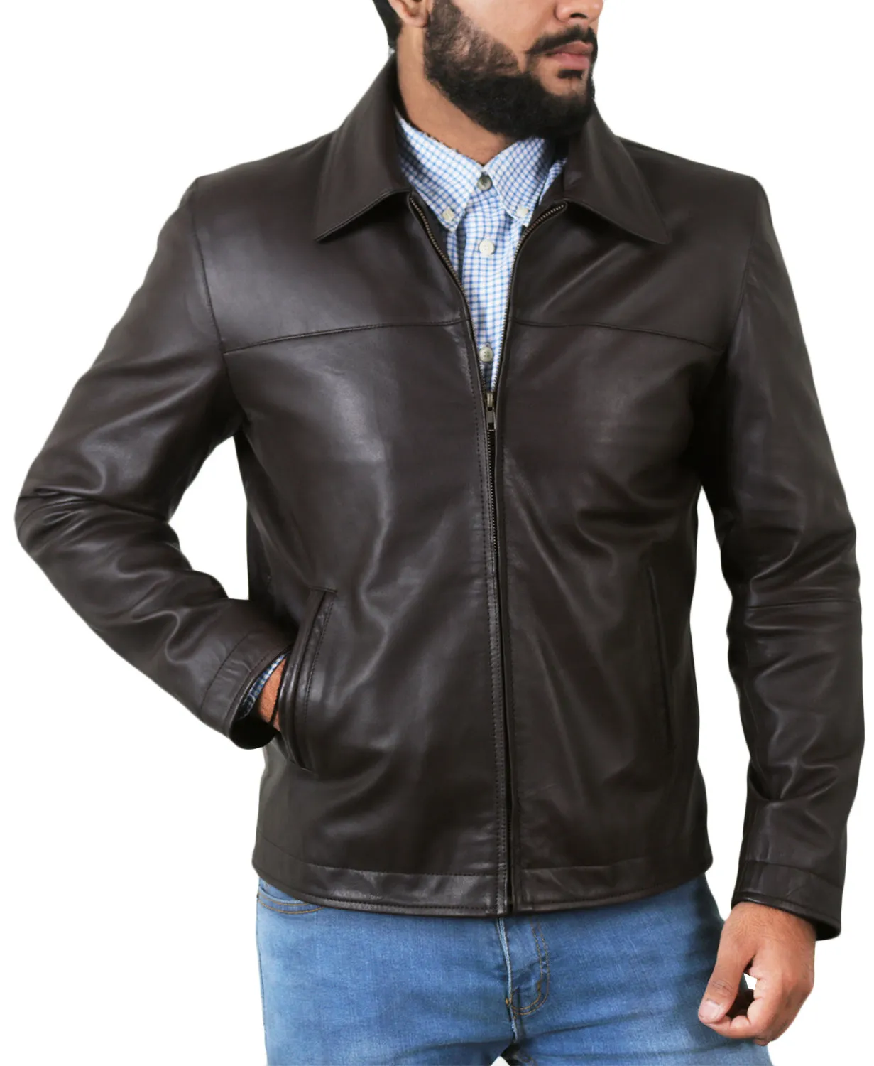 Leather Jackets Hub Mens Genuine Lambskin Leather Jacket (Black, Aviator Jacket) - 1501282