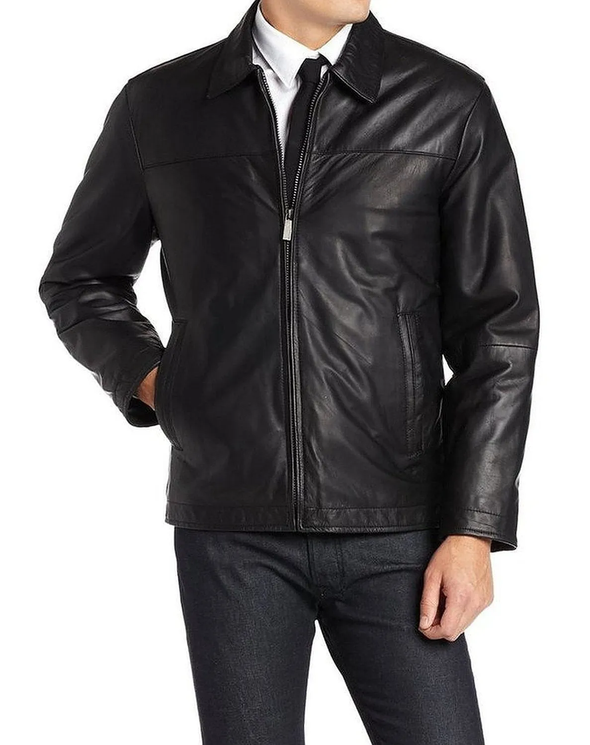 Leather Jackets Hub Mens Genuine Lambskin Leather Jacket (Black, Aviator Jacket) - 1501282