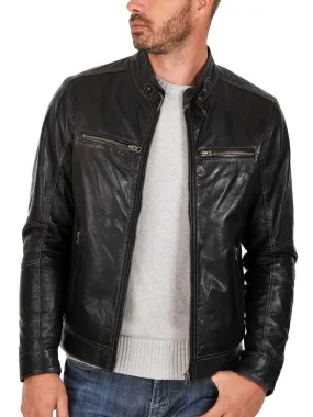 Leather Jackets Hub Mens Genuine Lambskin Leather Jacket (Black, Classic Jacket) - 1501064