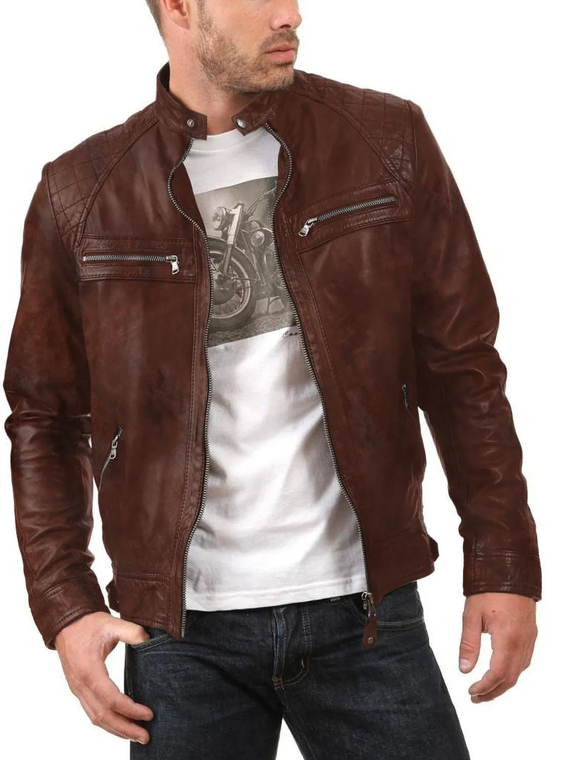 Leather Jackets Hub Mens Genuine Lambskin Leather Jacket (Black, Fencing Jacket) - 1701007