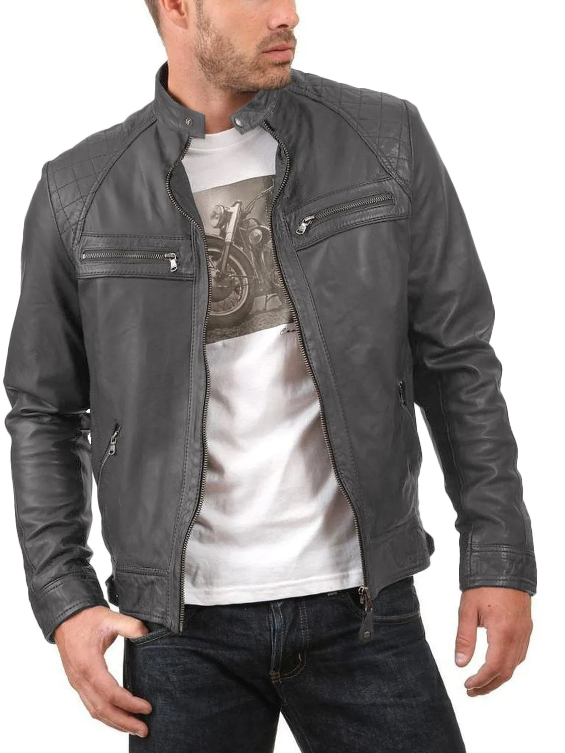 Leather Jackets Hub Mens Genuine Lambskin Leather Jacket (Black, Fencing Jacket) - 1701007