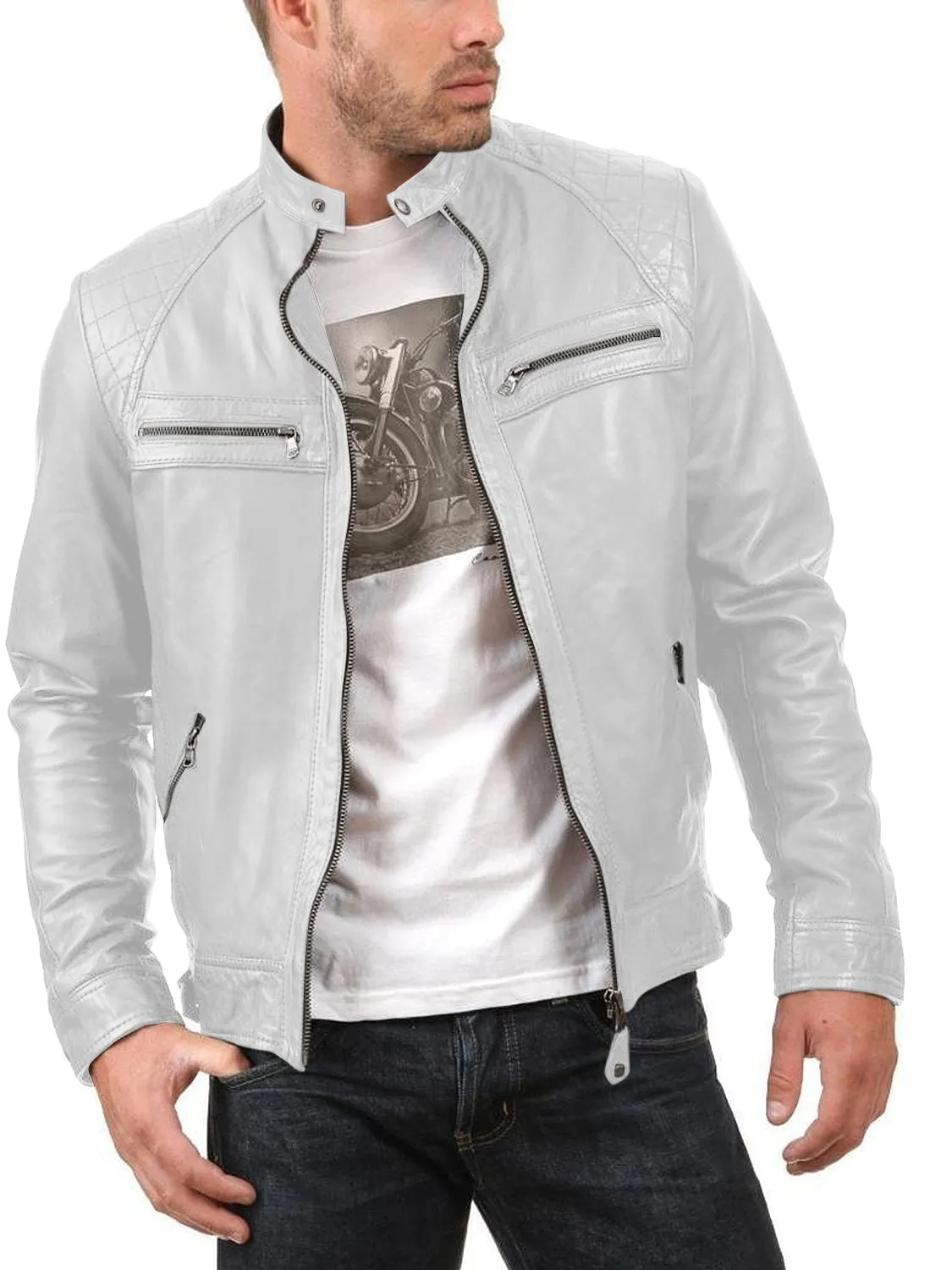 Leather Jackets Hub Mens Genuine Lambskin Leather Jacket (Black, Fencing Jacket) - 1701007