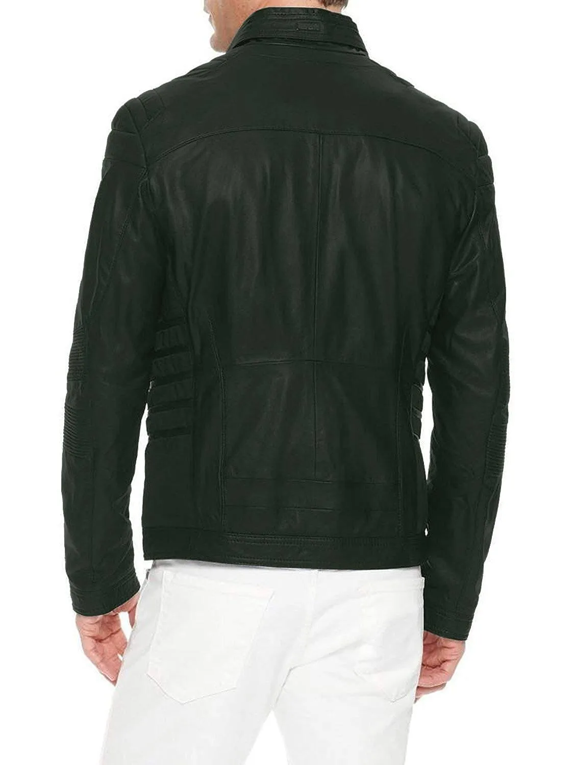 Leather Jackets Hub Mens Genuine Lambskin Leather Jacket (Black, Racer Jacket) - 1501156